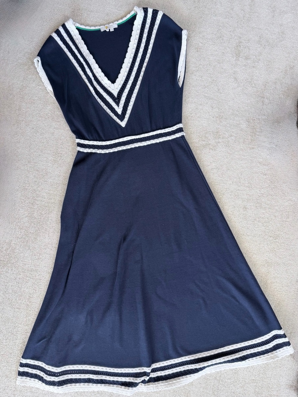 Boden Navy White Trim Fit & Flare Dress UK 12 / US 8
